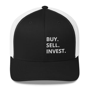 Buy. Sell. Invest. Vertical Trucker Cap