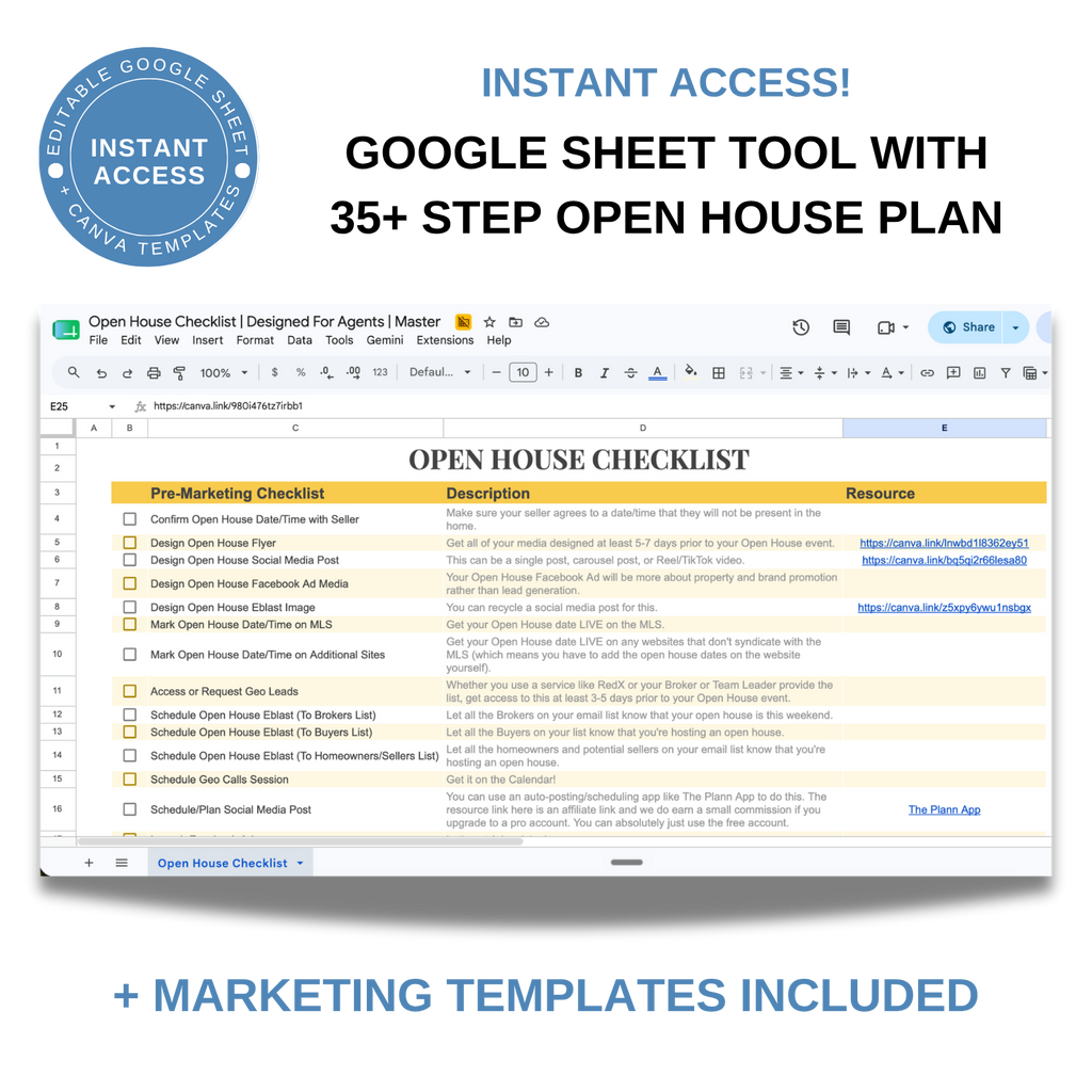 Open House Checklist - Real Estate Google Sheet Tool