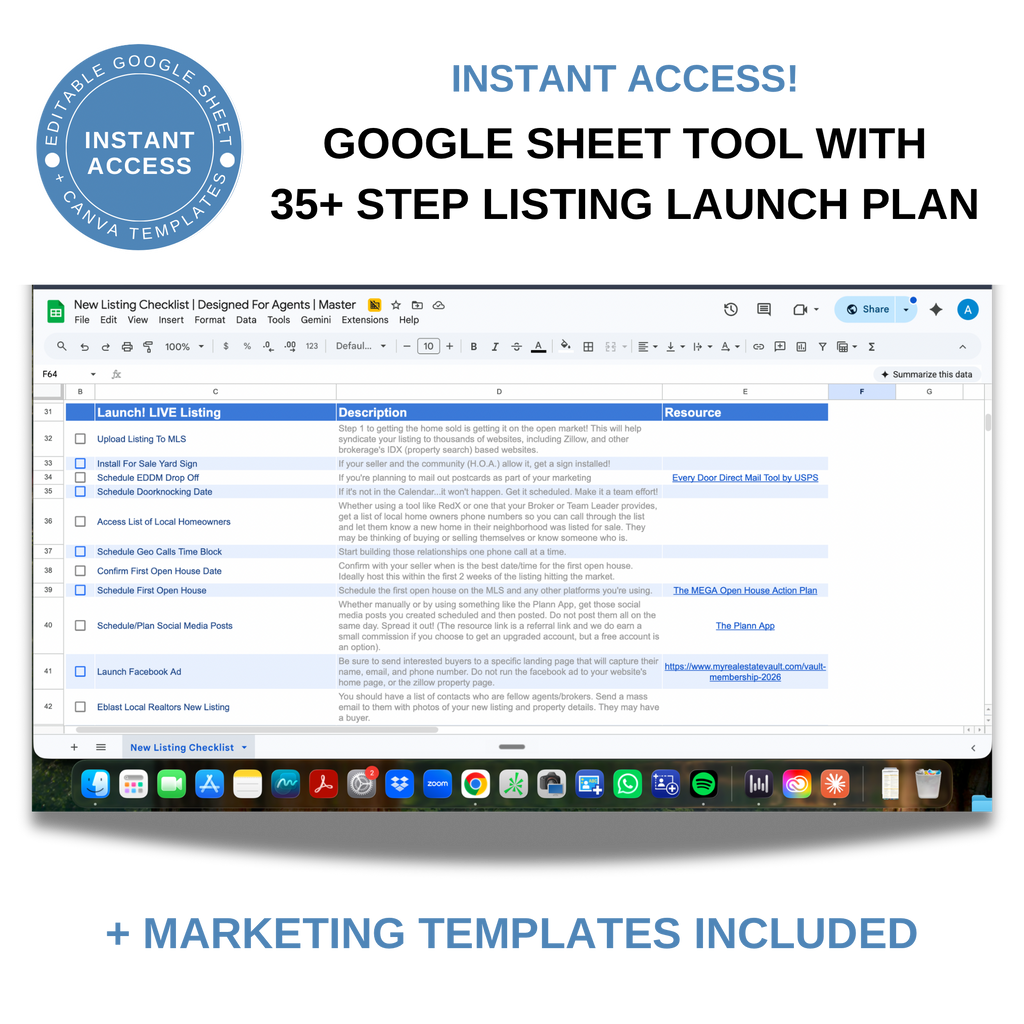 New Listing Checklist - Real Estate Google Sheet Tool