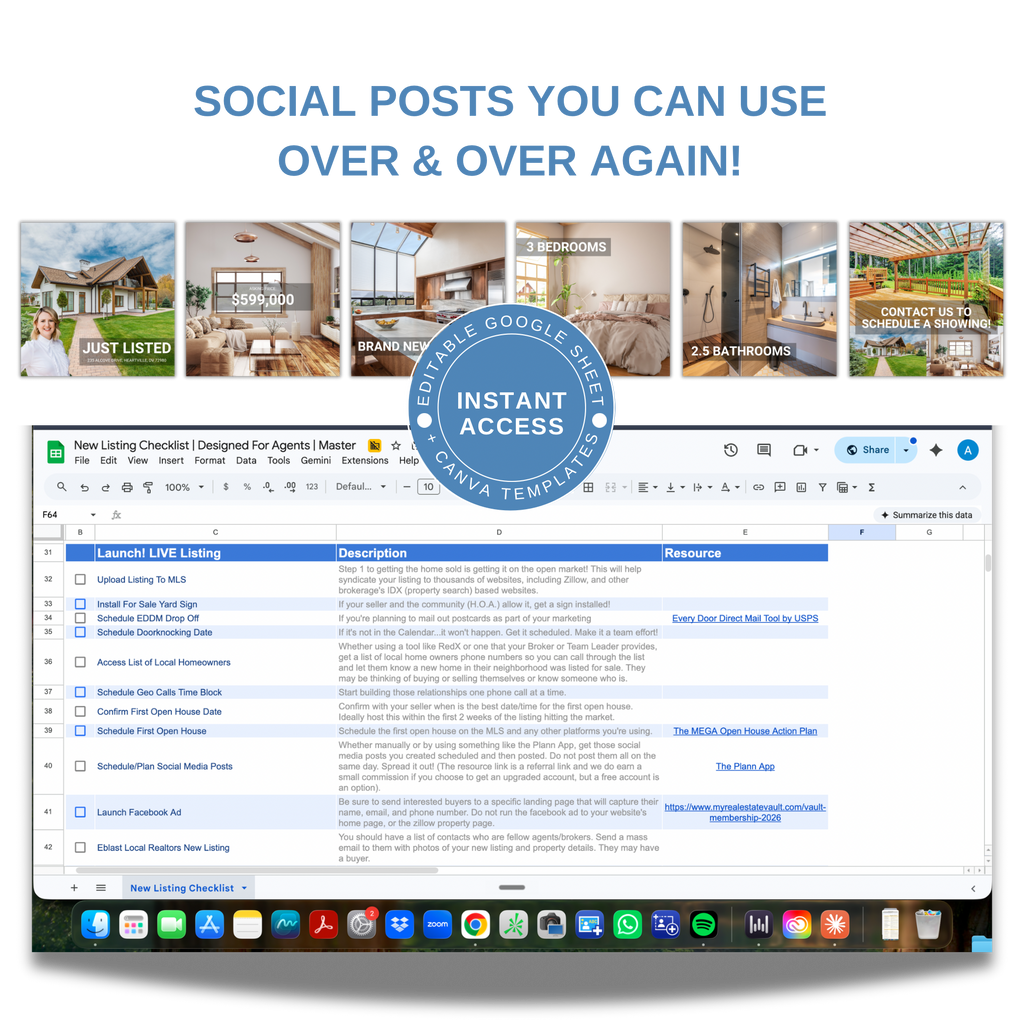 New Listing Checklist - Real Estate Google Sheet Tool