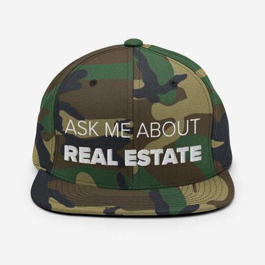 Camo Green Ask Me About Real Estate Snapback Hat