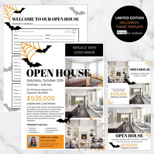 Halloween Theme Open House Template Design Pack - Bats and Webs
