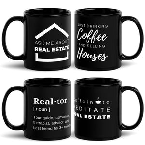 Black Glossy Mug Real Estate Collection (4-Mugs)