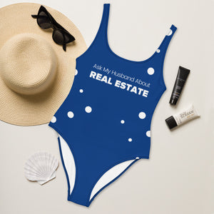 Midnight Blue Ask My Husband About Real Estate One-Piece Swimsuit