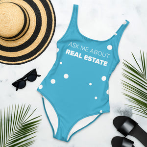 Aqua Ask Me About Real Estate One-Piece Swimsuit