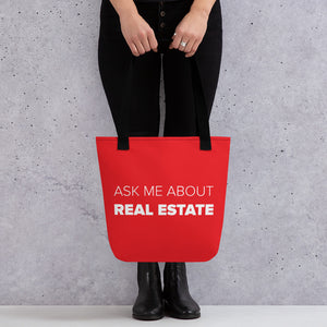Ask Me About Real Estate Red Tote bag