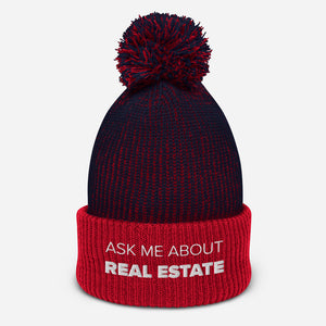 Ask Me About Real Estate 3-D Puff Pom-Pom Beanie